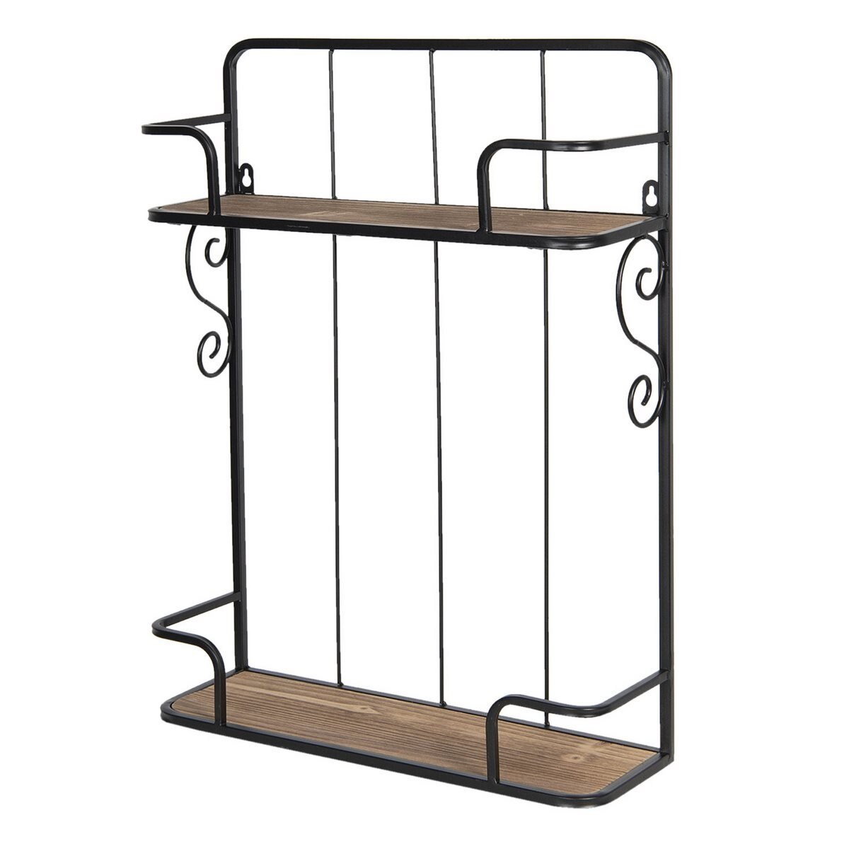 Etajera suspendabila cu 2 polite din lemn maro si cadru din fier negru 44 cm x 14 cm x 59 h