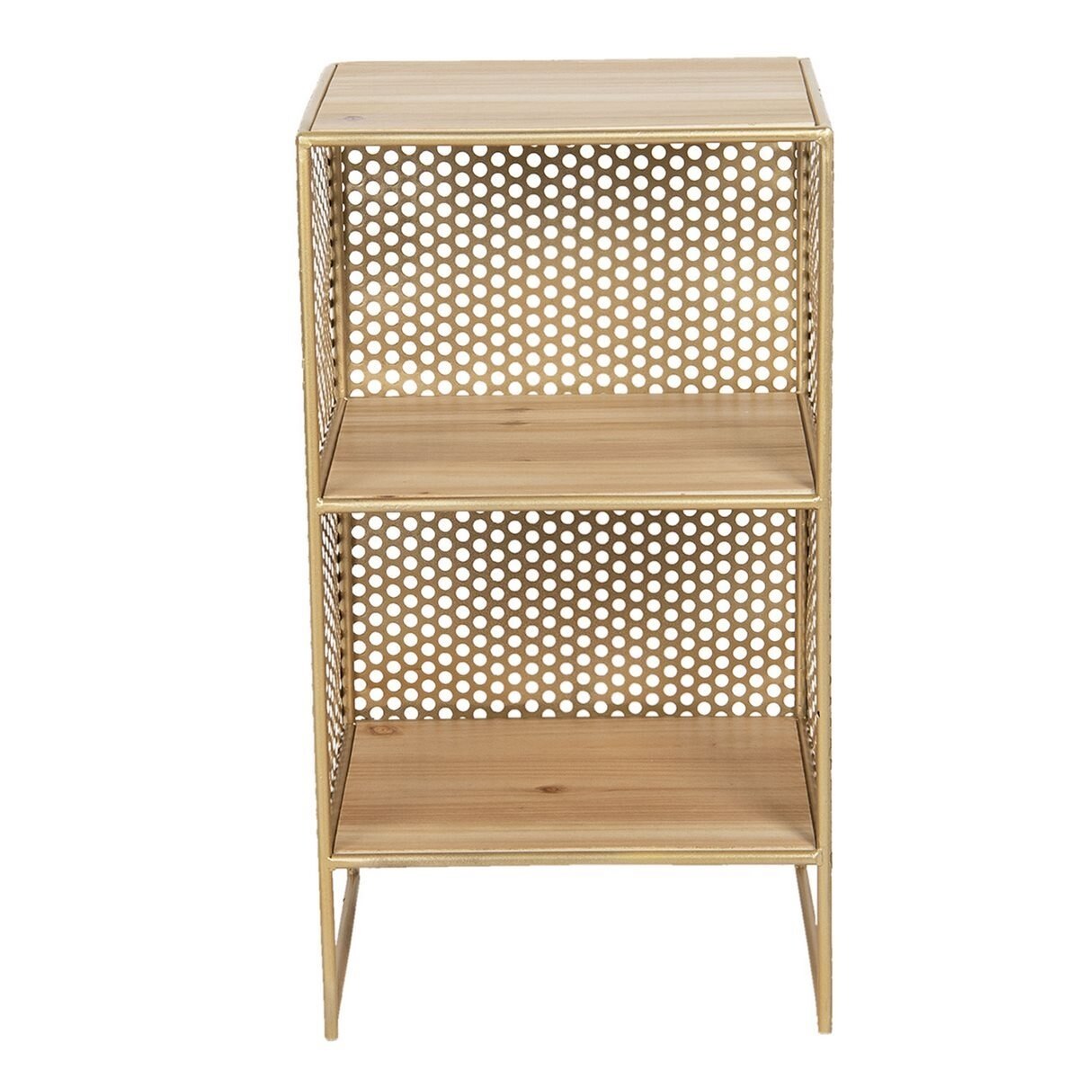 Raft cu 2 polite din lemn natur si fier auriu 35 cm x 30 cm x 63 h