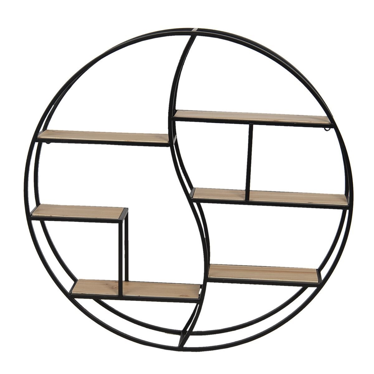 Etajera suspendabila cu 6 polite din lemn natur si cadru din fier negru Ø 80 cm x 12 cm