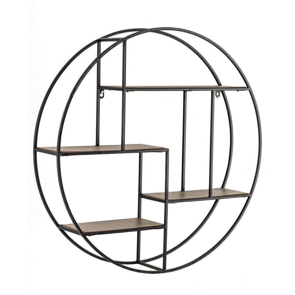 Raft de perete din fier negru cu 4 polite mdf Shape Ø 70 cm x 15 cm