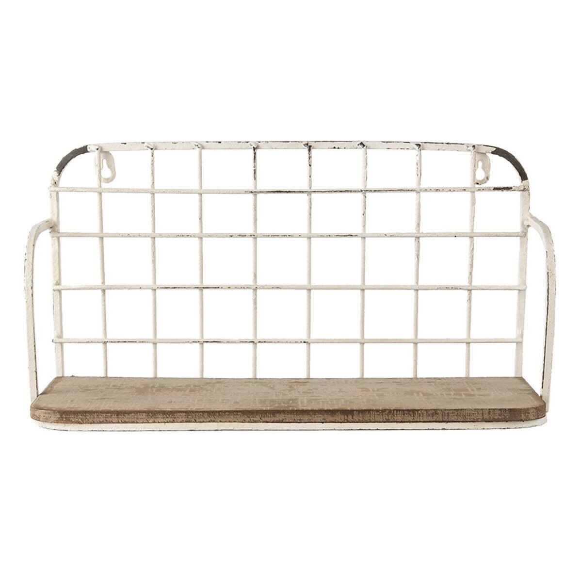 Etajera cu polita din lemn maro si fier alb antichizat 41 cm x 18 cm x 21 h