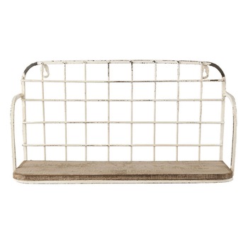 Etajera cu polita din lemn maro si fier alb antichizat 41 cm x 18 cm x 21 h Etajera cu polita din lemn maro si fier alb antichizat 41 cm x 18 cm x 21 h