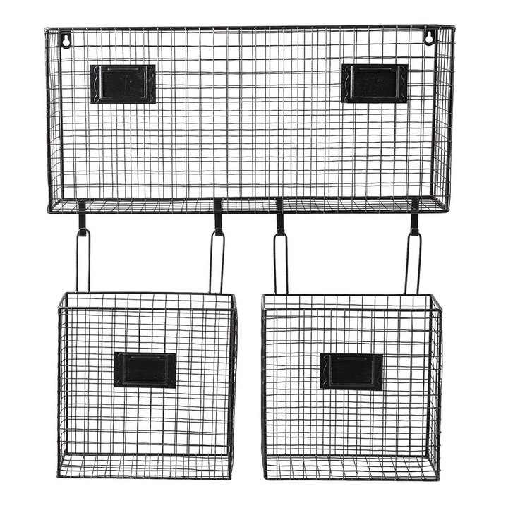 Рафт с 2 черни железни кошчета за съхранение 56 cm x 12 cm x 65 h