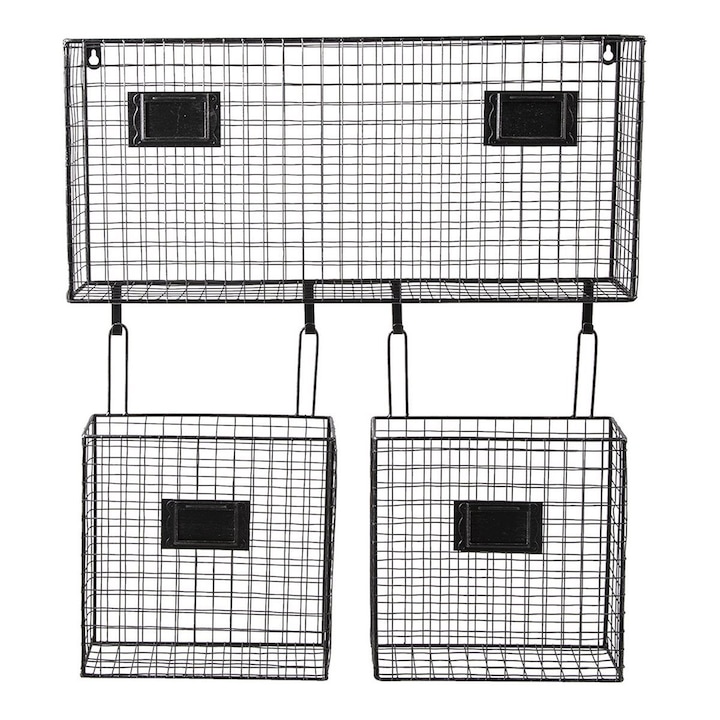 Рафт с 2 черни железни кошчета за съхранение 56 cm x 12 cm x 65 h