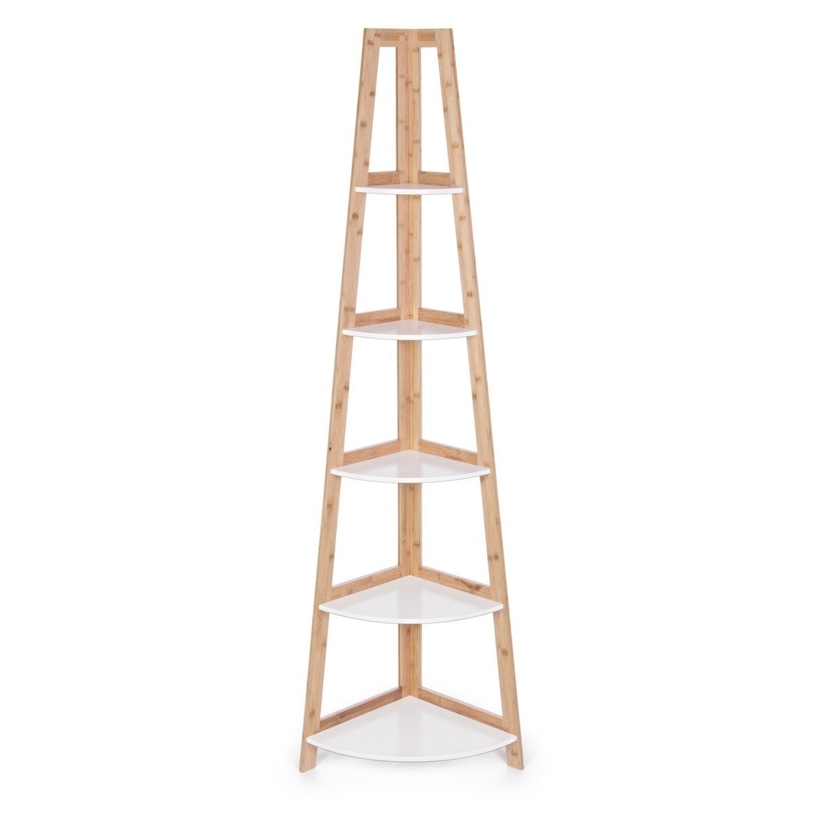 Raft de podea pentru colt cu 5 polite din lemn maro alb Brooklyn 40 cm x 40 cm x 180 h