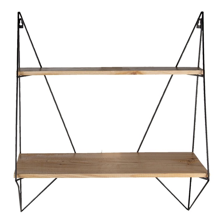 Черен железен рафт с 2 рафта от естествено дърво 60 cm x 20 cm x 70 h