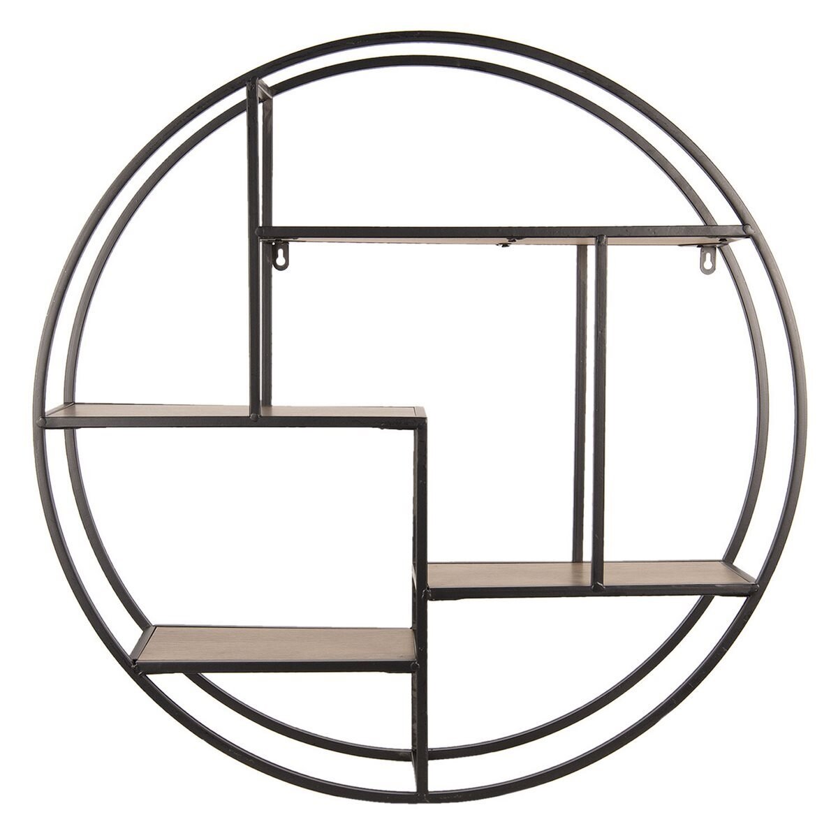 Raft de perete din fier maro cu 4 polite lemn natur Ø 70 cm x 15 h