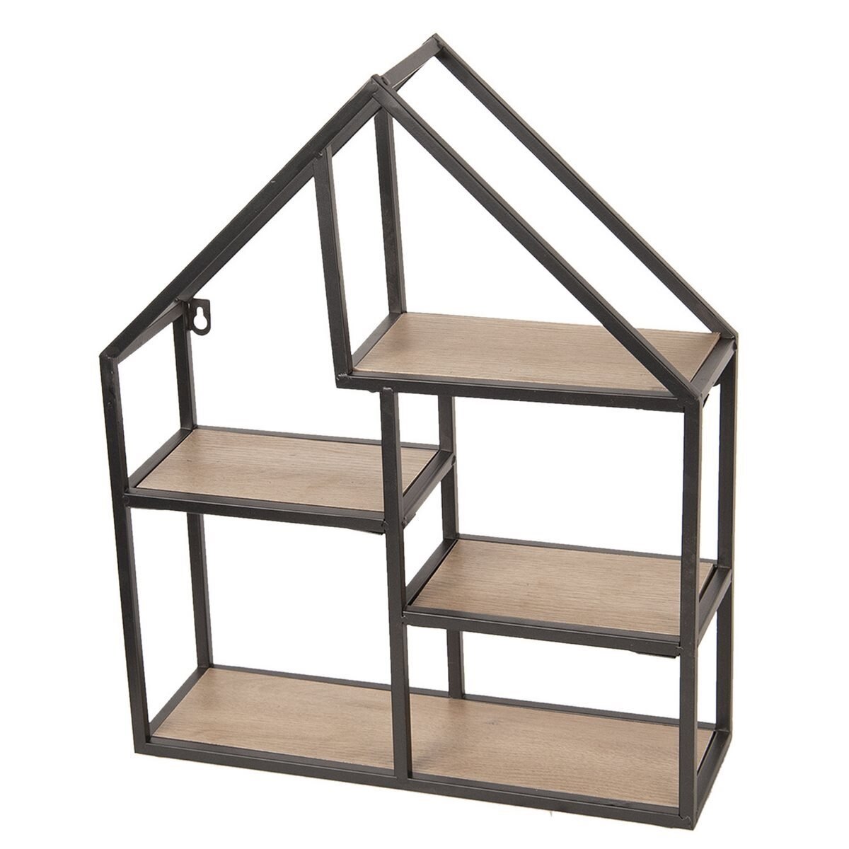 Raft de perete cu 4 polite din lemn si fier maro 40 cm x 14 cm x 50 h