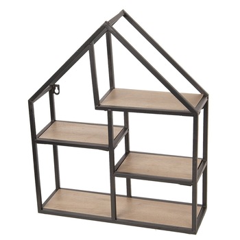 Raft de perete cu 4 polite din lemn si fier maro 40 cm x 14 cm x 50 h Raft de perete cu 4 polite din lemn si fier maro 40 cm x 14 cm x 50 h