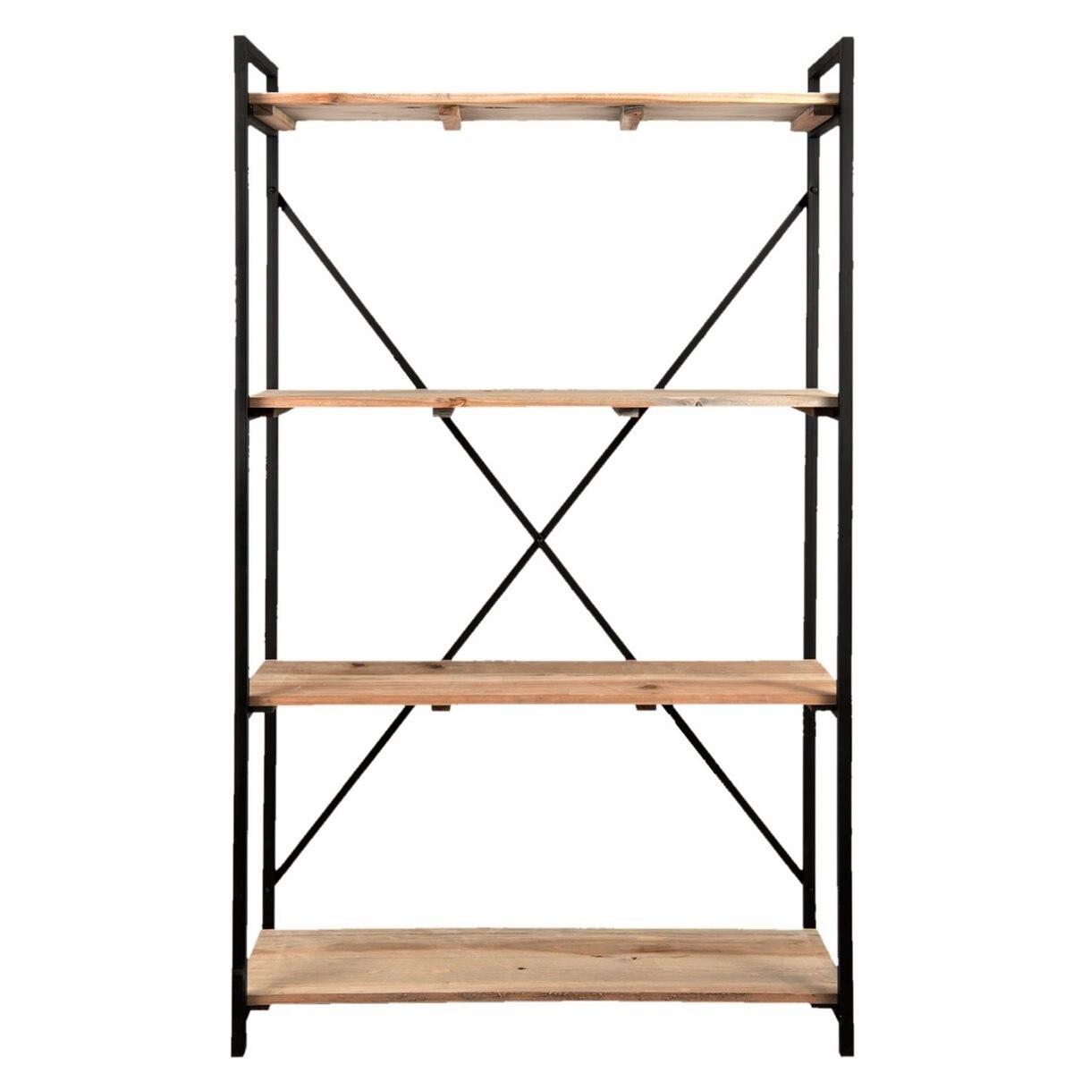 Raft din fier negru cu 4 polite din lemn natur 120 cm x 38 cm x 191 h