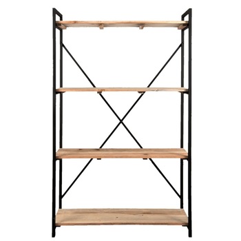 Raft din fier negru cu 4 polite din lemn natur 120 cm x 38 cm x 191 h Raft din fier negru cu 4 polite din lemn natur 120 cm x 38 cm x 191 h