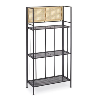 Raft 3 polite din fier negru si insertii rattan natur Elyot 61 cm x 28 cm x 121 h Raft 3 polite din fier negru si insertii rattan natur Elyot 61 cm x 28 cm x 121 h