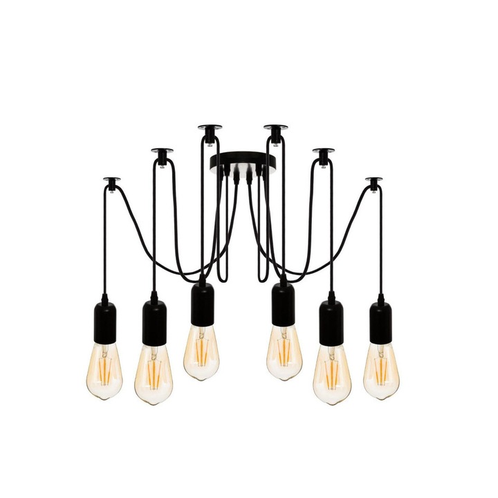 6 karos felfüggesztett csillár, metál fekete