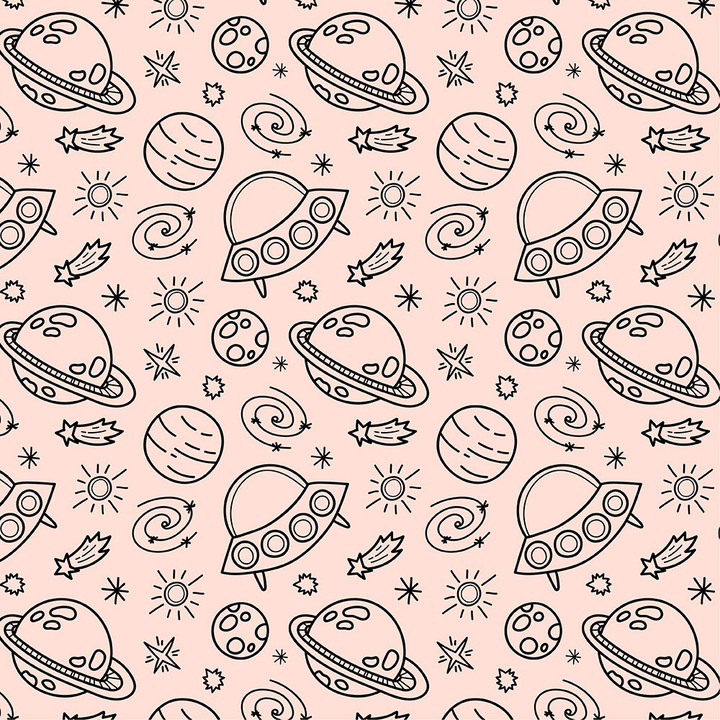 Autocolant Art Star pentru mobilier, Planete si nave spatiale, Pattern, autoadeziv, latime 100 cm x lungime 200 cm