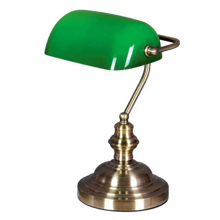 Lampa de birou, Kaja, Seria BANK K-8042, Stil retro / bancher, Abajur din sticla verde