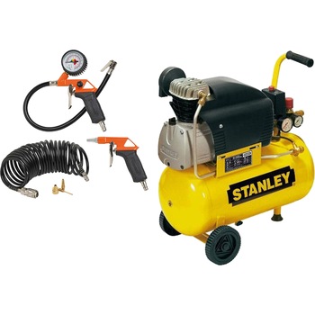 Compresor cu ulei Stanley D211/8/24, 220 V, 8 bar presiune maxima, 220 l min debit aer, 24 l capacitate rezervor + Kit 6 accesorii compresor 9045854BND Compresor cu ulei Stanley D211/8/24, 220 V, 8 bar presiune maxima, 220 l min debit aer, 24 l capacitate rezervor + Kit 6 accesorii compresor 9045854BND