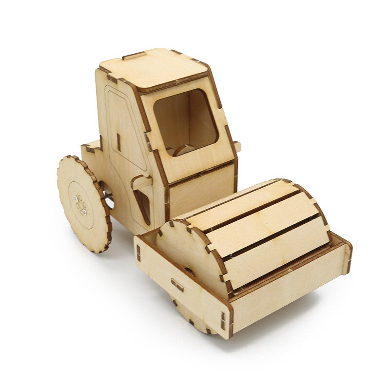Jucarie educationala copii model Cilindru compactor, Diy, puzzle 3D din lemn, cu baterii