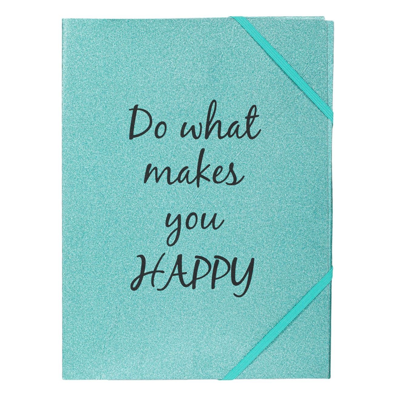 Mapa Zola®, 24x32 cm, prindere elastica, model cu mesaj, turcoaz glitter