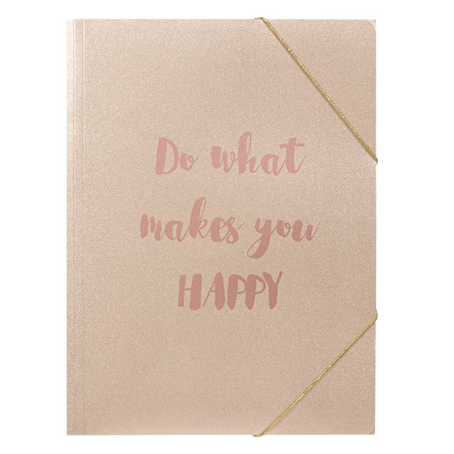 Mapa Zola®, 24x32 cm, prindere elastica, model cu mesaj, roz auriu glitter