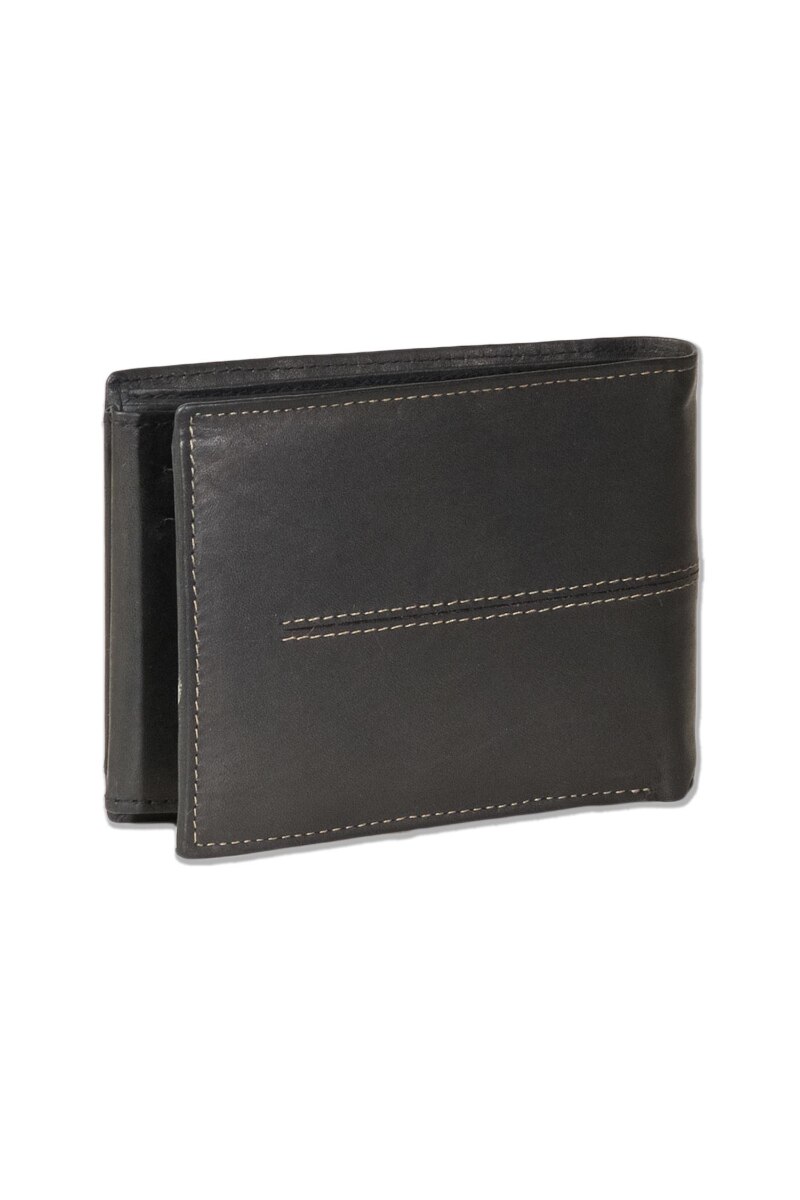 Portofel barbati Rinaldo, 12x9.5x2 cm, Piele naturala, Negru