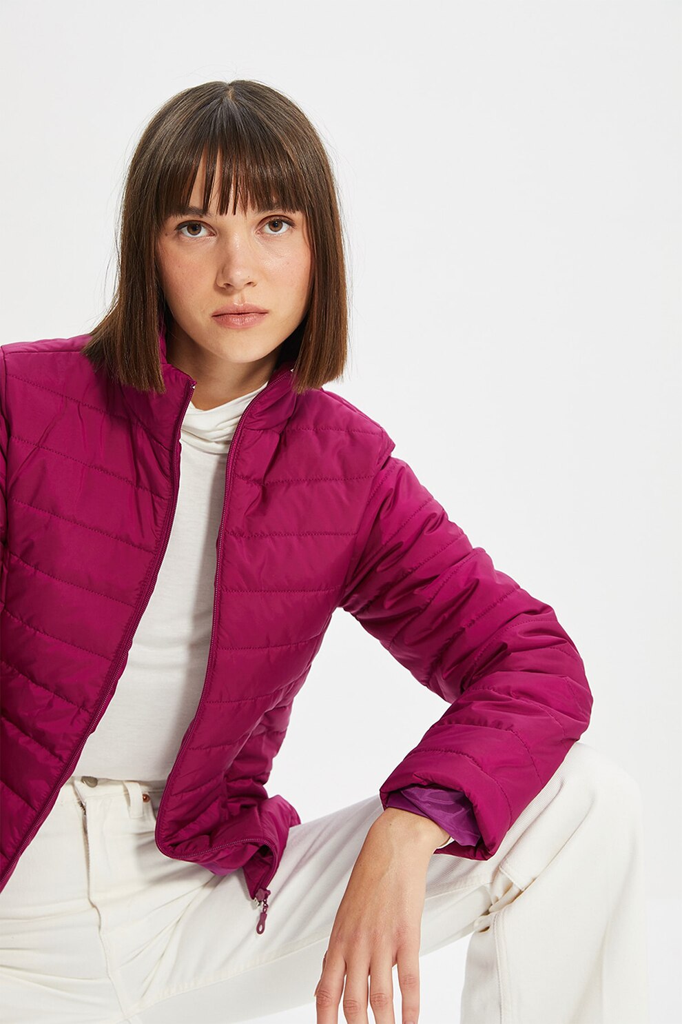 Trendyol, Jacheta cu vatelina subtire, Violet tyrian