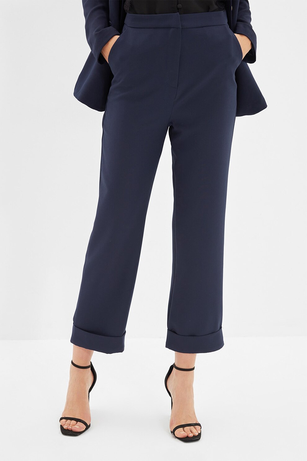 Trendyol, Pantaloni crop cu pensa, Bleumarin