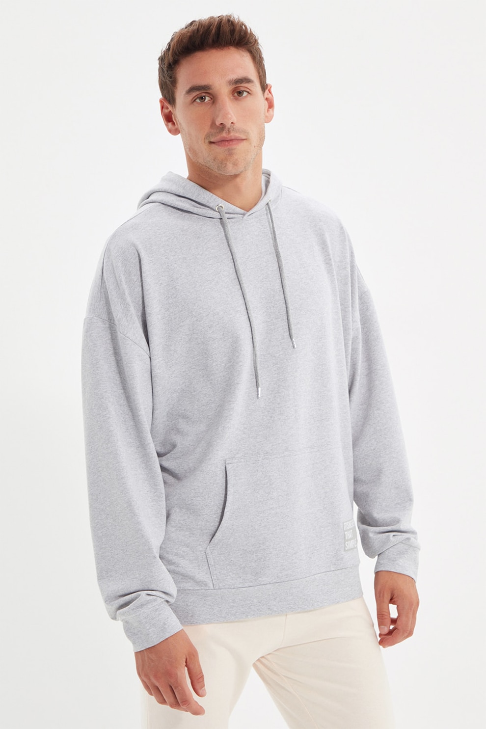 Trendyol, Hanorac supradimensionat cu buzunar kangaroo, Gri deschis