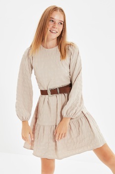 Trendyol, Rochie scurta cu maneci usor bufante, Maro nisip Trendyol, Rochie scurta cu maneci usor bufante, Maro nisip