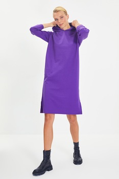 Trendyol, Rochie cu gluga si buzunare laterale, Violet Trendyol, Rochie cu gluga si buzunare laterale, Violet