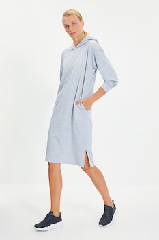 Trendyol, Rochie cu gluga si buzunare laterale, Gri deschis Trendyol, Rochie cu gluga si buzunare laterale, Gri deschis