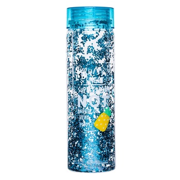 Bidon de apa, Zola®, transparent cu model albastru, din plastic, 550 ml Bidon de apa, Zola®, transparent cu model albastru, din plastic, 550 ml