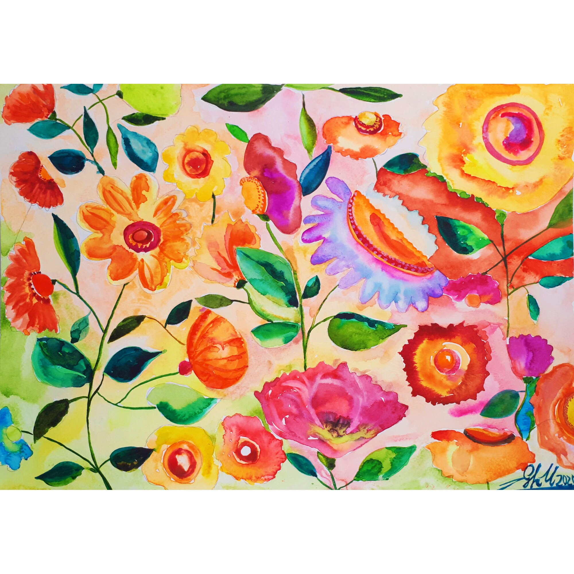 Tablou Un miriad de culori, acuarela, pictat manual de Artemisia dimensiune 30 x 41 cm