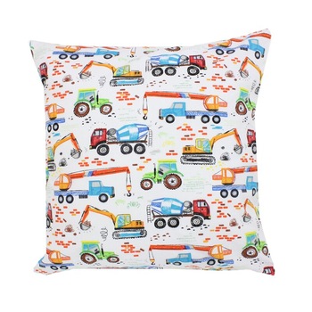 Perna, alba cu masinute si tractoare, 40x40cm Perna, alba cu masinute si tractoare, 40x40cm