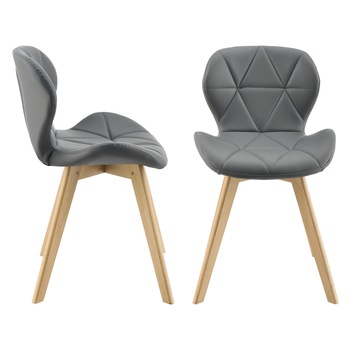 Set 2 bucati scaune de bucatarie, en.casa, Almhult G, 81 x 57 x 49 cm, imitatie de piele/lemn de fag, gri Set 2 bucati scaune de bucatarie, en.casa, Almhult G, 81 x 57 x 49 cm, imitatie de piele/lemn de fag, gri