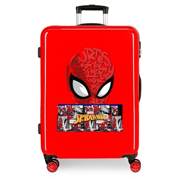Troler mediu ABS Spiderman Comic, rosu, 48x68x26 cm Troler mediu ABS Spiderman Comic, rosu, 48x68x26 cm