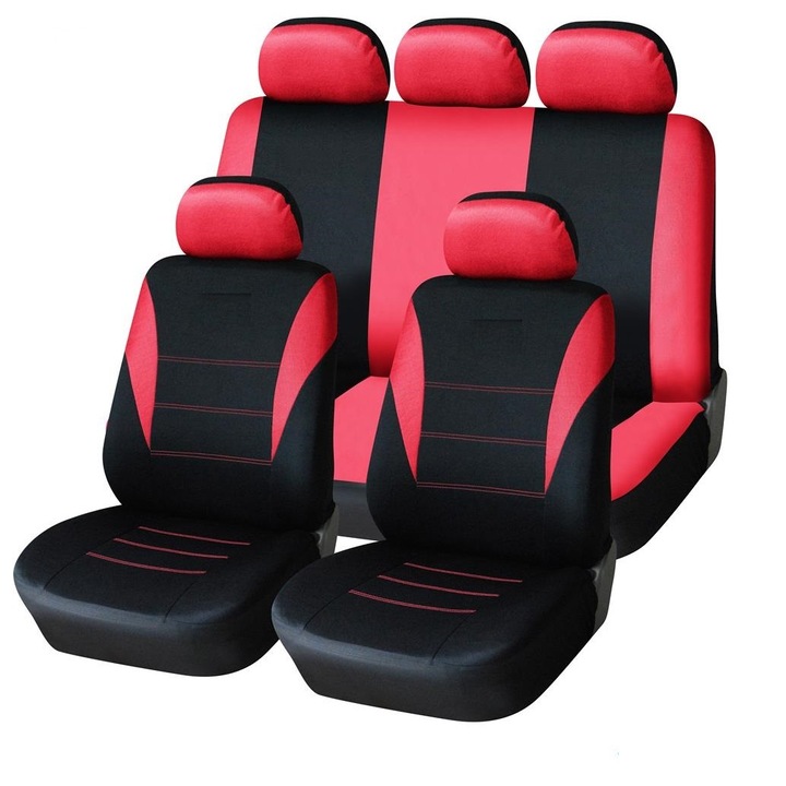 Калъфи/тапицерия за предни и задни цели седалки Flexzon, Пълен комплект, Универсални, Червени