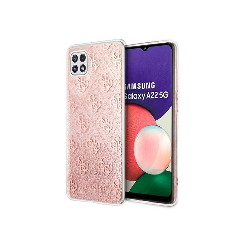 Husa Spate Guess Compatibila Cu Samsung Galaxy A22 5G, Roz Glitter - 9018535