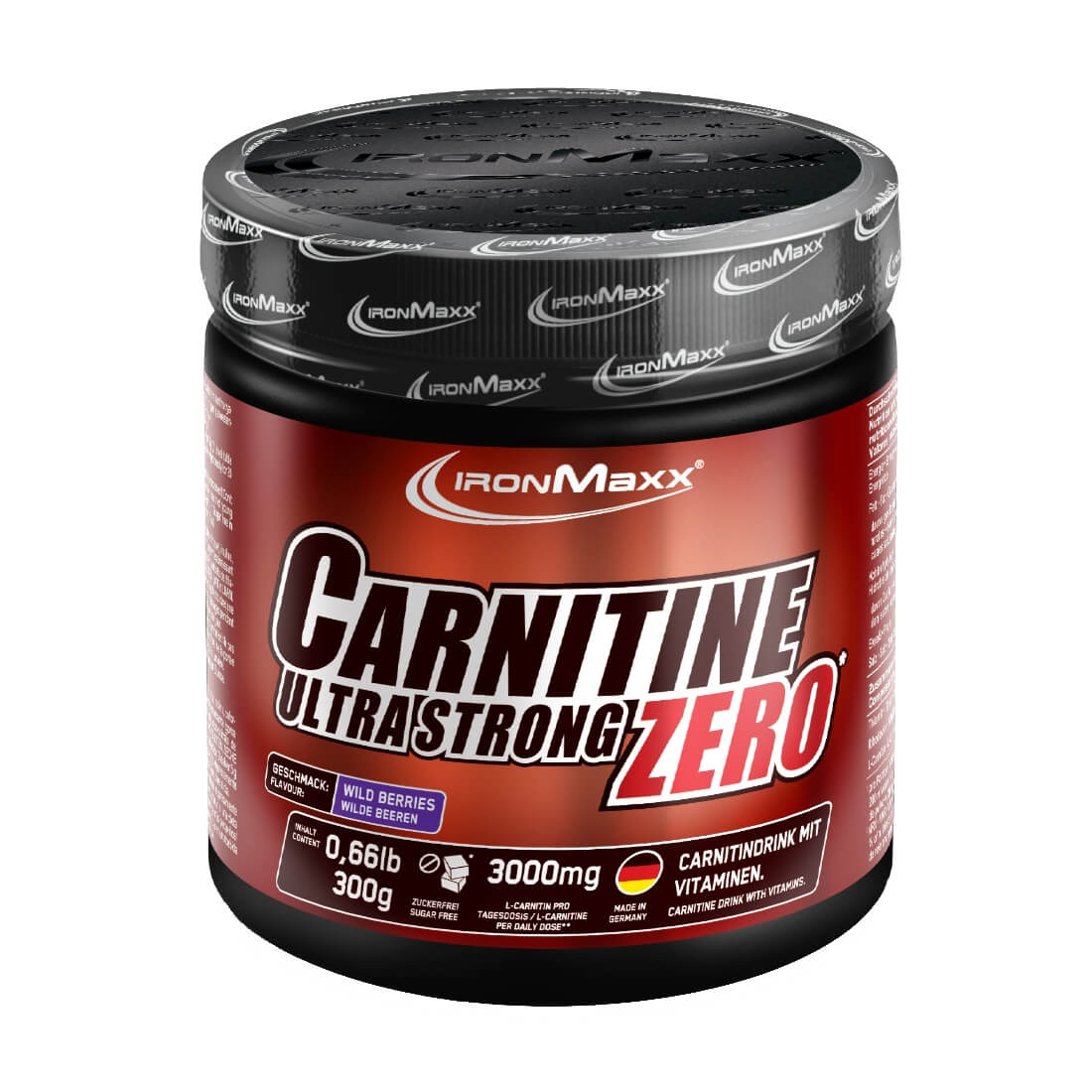 Carnitina IronMaxx Ultra Strong ZERO, Fructe de padure, 300g