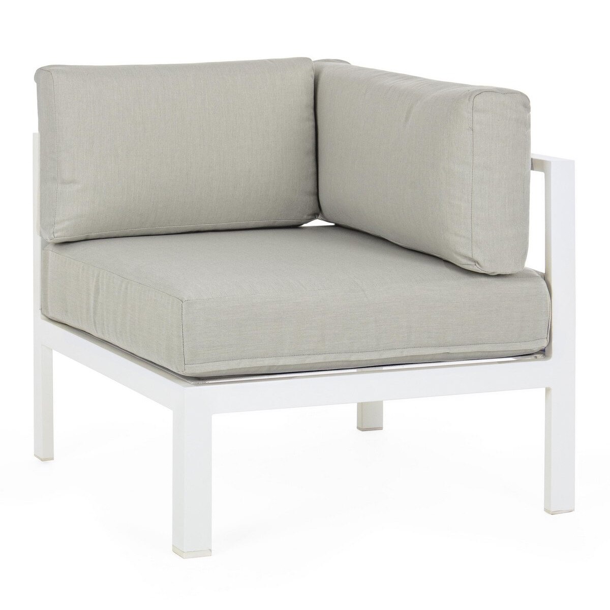 Fotoliu de colt cu picioare din fier alb si perne gri Marinel 75 cm x 75 cm x 76 h x 41.5 h1 x 65.7 h2 x 65.7 h3
