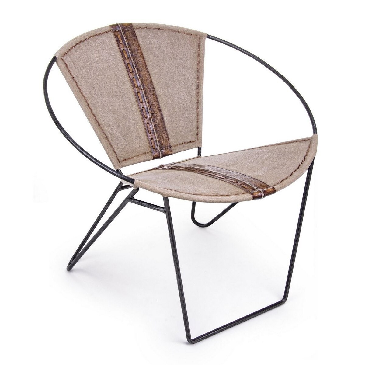 Fotoliu piele crem cu cadru fier negru Rodeo 80 cm x 57 cm x 72 h x 37 h1