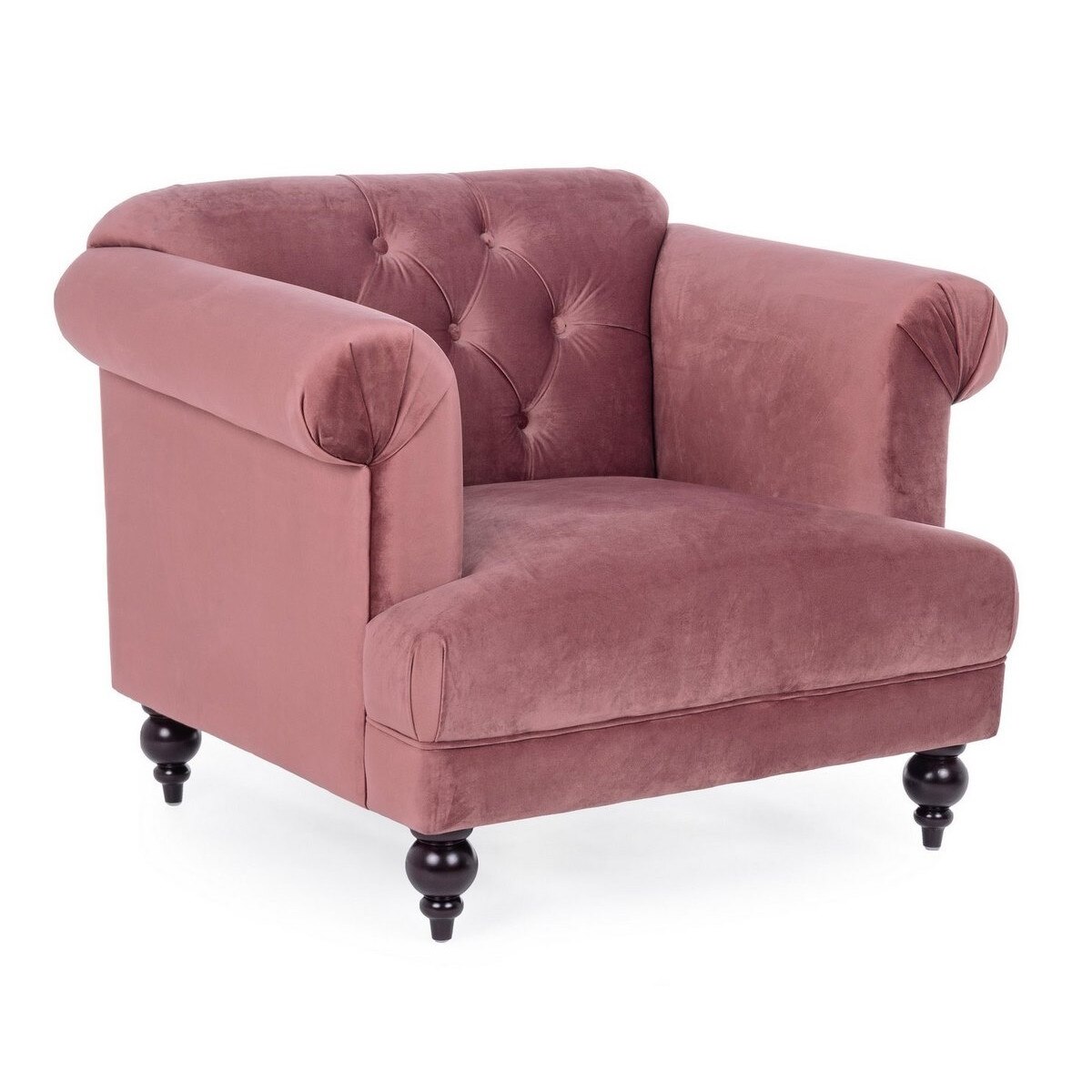 Fotoliu cu tapiterie roz si picioare din lemn negru Blossom 97 cm x 82 cm x 78 h x 44 h1 x 69 h2