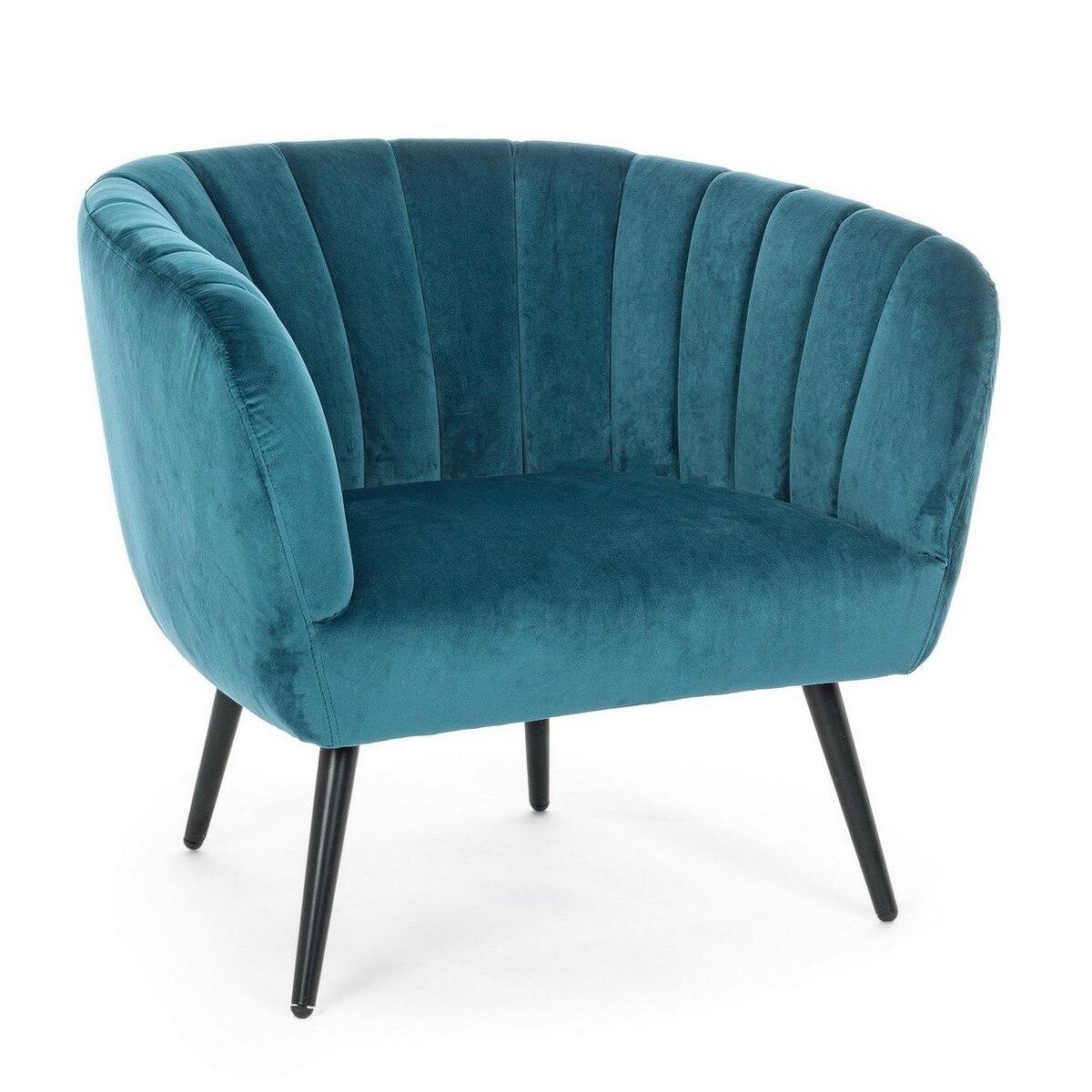 Fotoliu cu tapiterie din catifea verde si picioare din fier negru Avril 78 cm x 71 cm x 69 h x 43 h1 x 66 h2