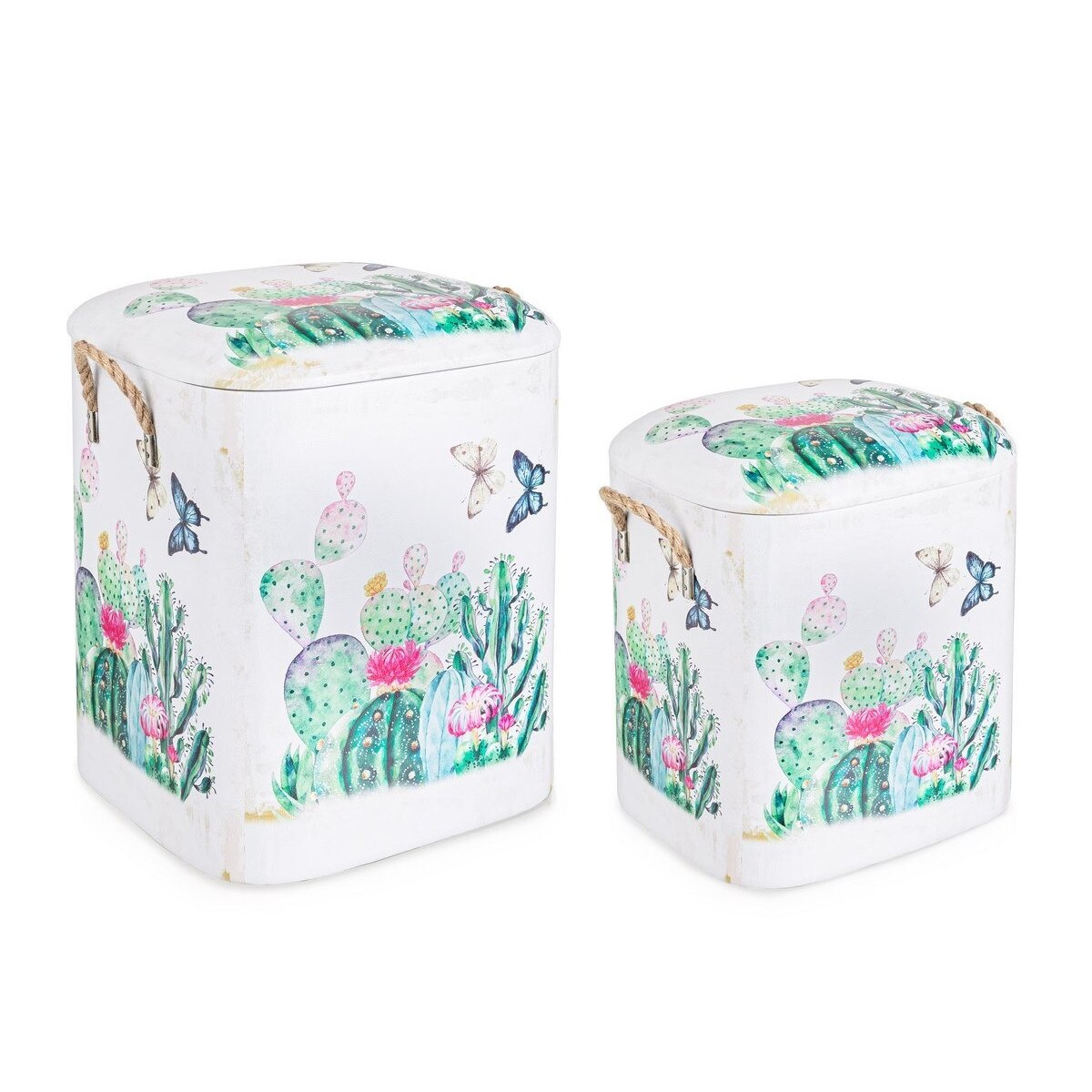 Set 2 tabureti tapiterie piele ecologica Forestis 33 cm x 28.5 cm x 36 h , 37.5 cm x 34.5 cm x 43.5 h