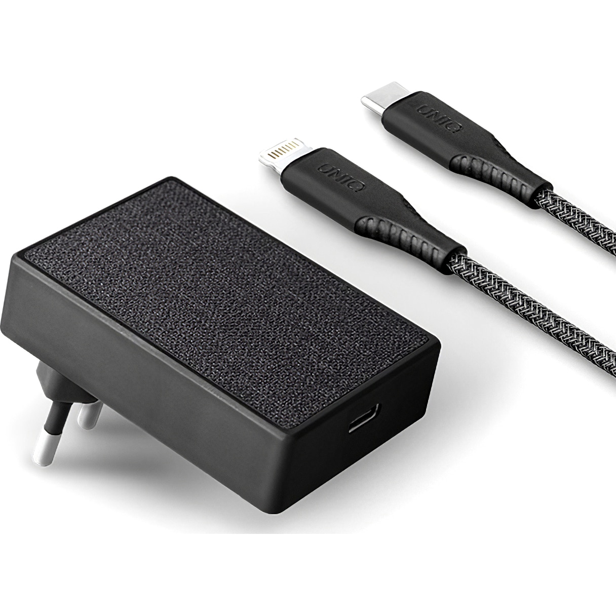 Incarcator retea UNIQ cu cablu Lightning Votre Slim Kit, 1 X USB Tip-C, 18W, Power Delivery, Negru