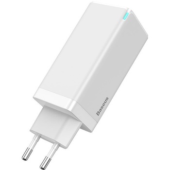 Incarcator retea Baseus USB GaN, 1 X USB - 2 x USB Tip-C, 65W, Quick Charge, Alb Incarcator retea Baseus USB GaN, 1 X USB - 2 x USB Tip-C, 65W, Quick Charge, Alb