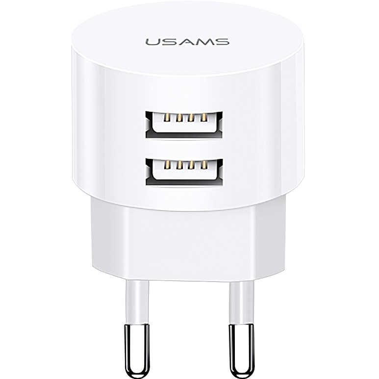 Incarcator retea Usams T20 cu cablu MicroUSB - USB Type-C - Lightning, 2 X USB, 2.1 A, Alb
