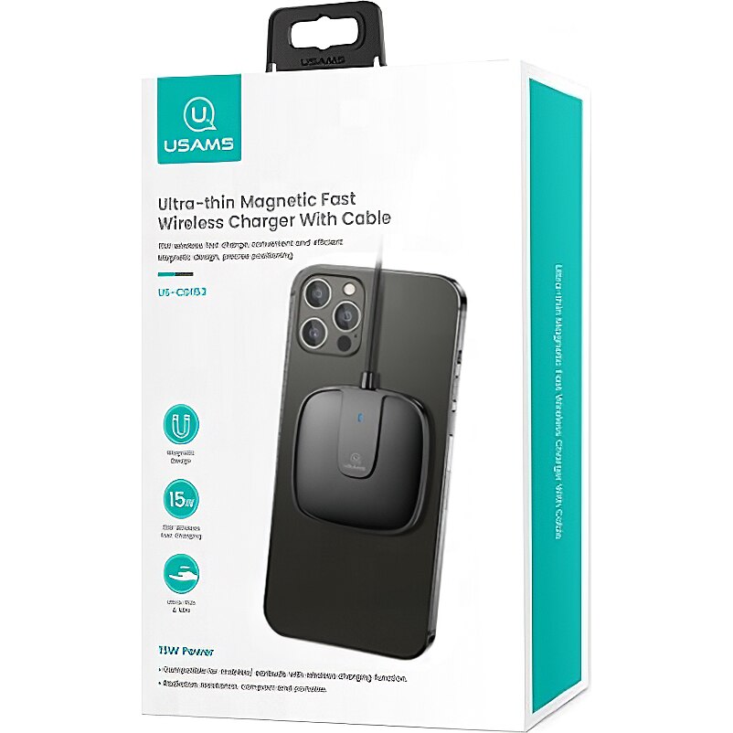 Incarcator retea Usams US-CD153 Wireless, MagSafe, 15W, Quick Charge, Negru