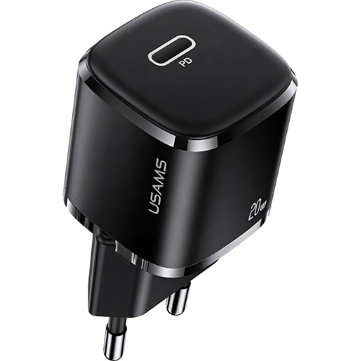 Incarcator retea Usams T36 Mini USB, 1 X USB Tip-C, 20W, Power Delivery, Negru