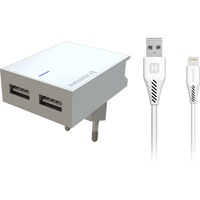 Incarcator retea Swissten cu cablu tip lightning, Smart IC, 3A, 1.2m, 2 X USB, Alb