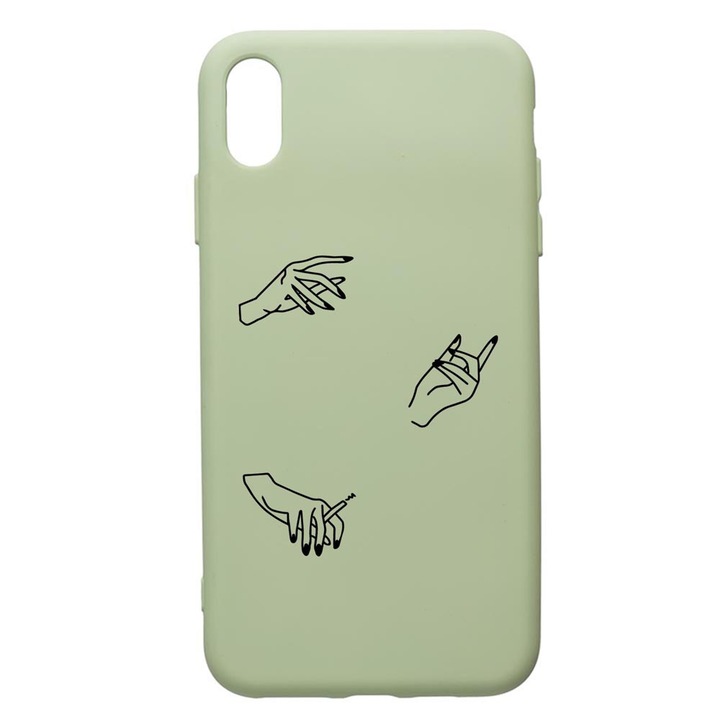 Husa Premium Silicon Compatibila Cu Apple iPhone XS Max, Hands, cu interiorul din material textil, protectie camera, Beryl, PGR740